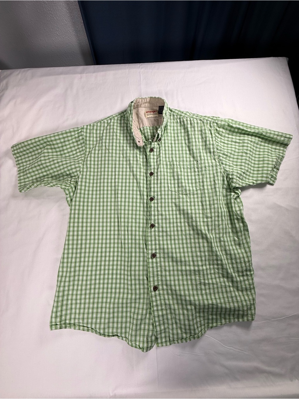 Wrangler Authentics Mens XL Green Plaid Short Sleeve Button Down 100% Cotton